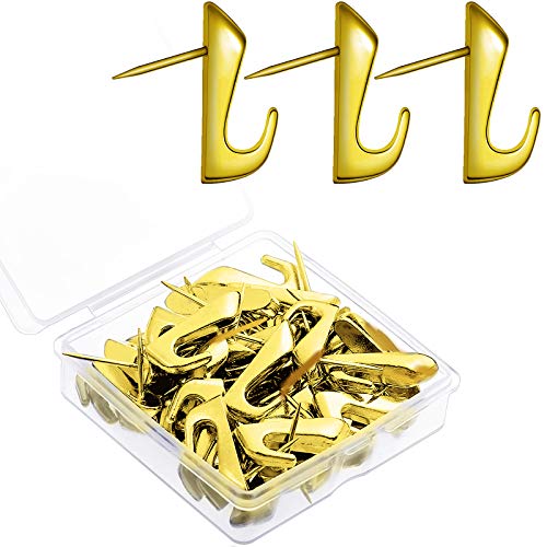 Hotop 30 Pcs Push Pin Hooks 20 Lbs Picture Hanger, Gold - color: Gold