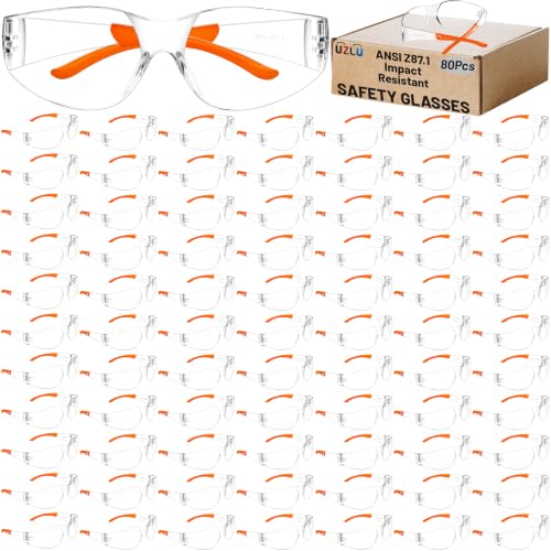 80 PCS Clear Safety Glasses for Men Women ANSI Z87.1 Protective Eyewear - color: Orange