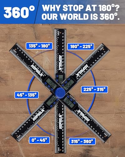 Digital Angle Finder Tool, 7 Inch Digital Protractor with LCD Display, 0-360° Angle Finder Tool Digital, Construction Protractor & Ruler with Dual Battery for Woodworking, Construction