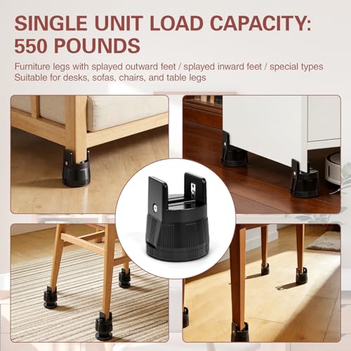 4 Pack Adjustable Furniture Risers 2.36" to 3.15", Heavy Duty Bed Risers with Clamp Design, Clamp-On Levelers for Chair Table Sofa Cabinet Legs, Furniture Height Extenders Leg Lifts (Black) - color: Black