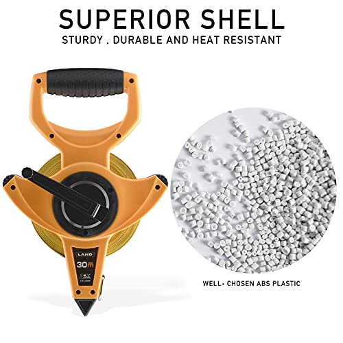 LAND 100FT/30M Heavy Duty Fiberglass Tape Measure - 1/2-Inch Wide, Dual Inch/Metric Scale, Durable Open Reel Measuring Tape for Surveying, Engineering, Runway Construction - size: 30.5 m