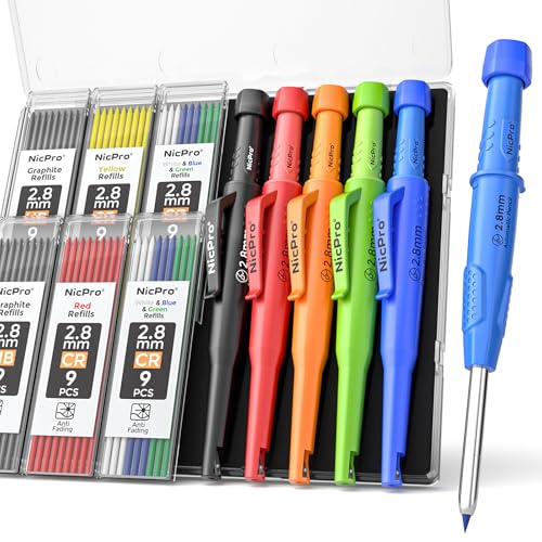 Nicpro Carpenter Pencils with Sharpener & Sleeve, 5Pack Construction Pencil - size: 5 Pack