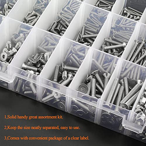 HELIFOUNER 1500 Pieces M2 M3 M4, 304 Stainless Steel Countersunk Head Socket Cap Metric Screws Bolts Washers Nuts Hardware Assortment Kit with Hex Wrenches - style: Countersunk Head