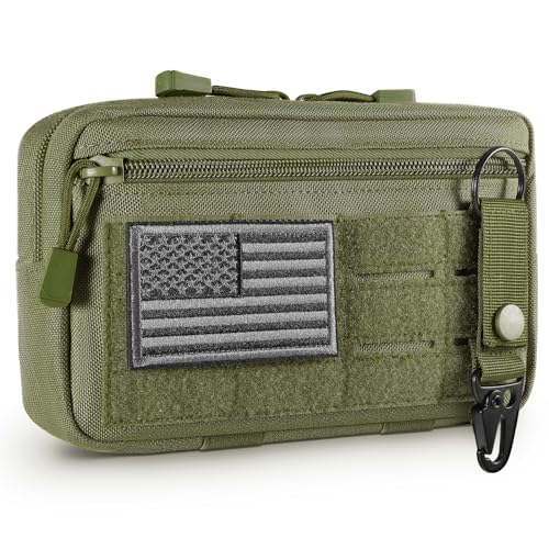 FRTKK Tactical Molle Admin Pouch Utility Laser Cut EDC Tool Pouch Bag Horizontal Modular Pouches Include US Flag Patch and Keychain - color: Army Green