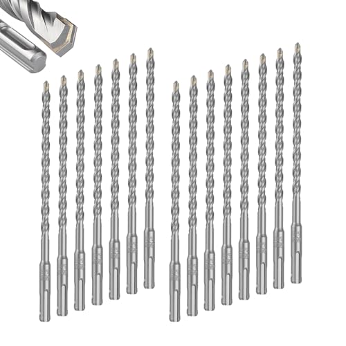 Geinxurn 5/16" x 8" SDS Plus Rotary Hammer Drill Bits, 15PCS Double Thread Masonry Drill Bits Set Carbide Tipped, Drilling in Brick, Stone and Concrete, Cement Walls - size: SDSBIT051608-015