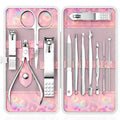 ZIZZON Nail Clippers Kit Manicure Pedicure Set with Holographic Case(Pink) - color: Pink