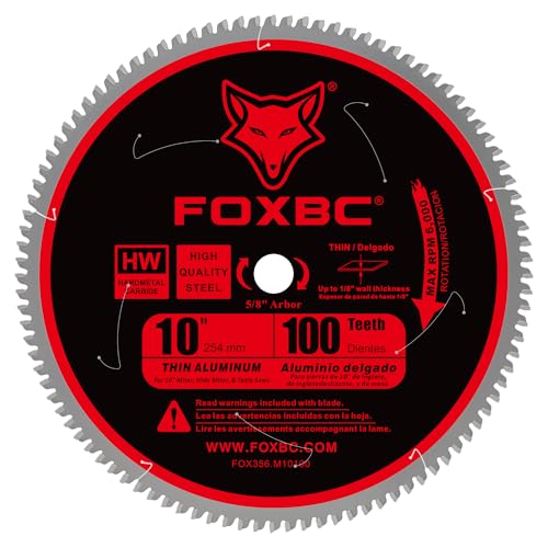 FOXBC 10-Inch Saw Blade 100-Tooth TCG for Aluminum and Non-Ferrous Metal Cutting with 5/8-Inch Arbor