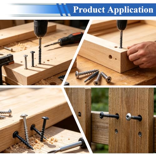 smseace 580Pcs Pocket Hole Screws Assortment Kit #8 x 1, 1-1/4", 1-1/2", 2", 2-1/2" Blue Coated Square Drive Pocket Screws with 150mm Drive Bit Wood Screw Set - color: Blue