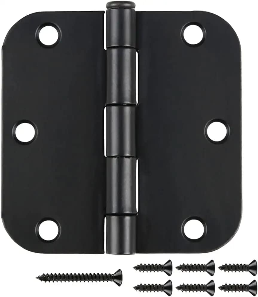 3 Pack Rounded Matte Black Door Hinges 3.5 Inch with 5/8" Radius - color: Matte Black No Squeak, size: 3 Pack