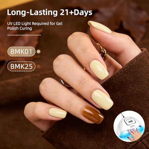 JODSONE 36Pcs Autumn Gel Nail Polish Set 32 Colors with 4 Functional | Base Coat Glitter & Matte Top Coat Nude Brown Gel Polish Set for Salon at Home DIY Nail Art - color: B31