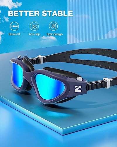 ZIONOR Swim Goggles, G1 SE Swimming Goggles Anti-Fog for Adult Men Women - color: B3-gold Lens Darkblue Frame
