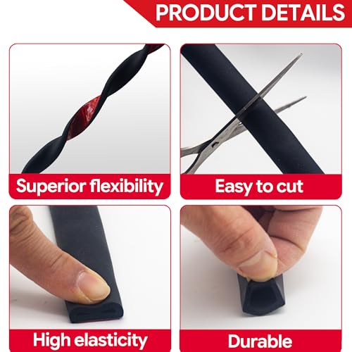 26 Feet Weather Stripping Door Seal Self Adhesive EPDM Foam Rubber Seal Strip D-Shaped Door Weather Stripping for Door and Window, RV, Boat, Auto, Truck, Marine, W:0.75"; H:0.375"