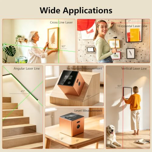 5-in-1 Digital Laser Level with Tripod, Magnetic Base & USB Rechargeable, Mini Angle Finder & Protractor, ±0.1° High Precision Cross Line Laser, Green/Red Beam for Picture Hanging,Tiling & DIY - color: Orange