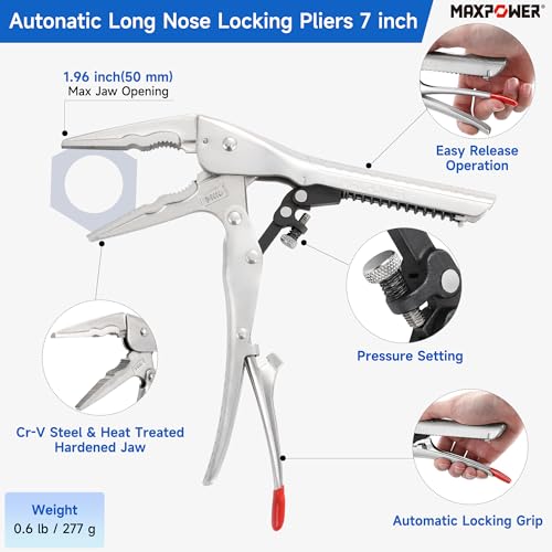 MAXPOWER Self-Adjust Locking Pliers Set – 7" Long Nose & 10.5" C-Clamp - style: Long Nose 7" | Locking C Clamp 10.5"