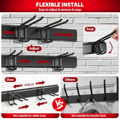 64 Inches Garage Tool Organizer Wall Mount, Tool Storage Rack Wall Mount, Heavy Duty Garden Wall Organizer System for Yard, garage and Shed, Tool Holder for Hanging Rake Snowboard Broom Mop - size: 64" Alloy Steel