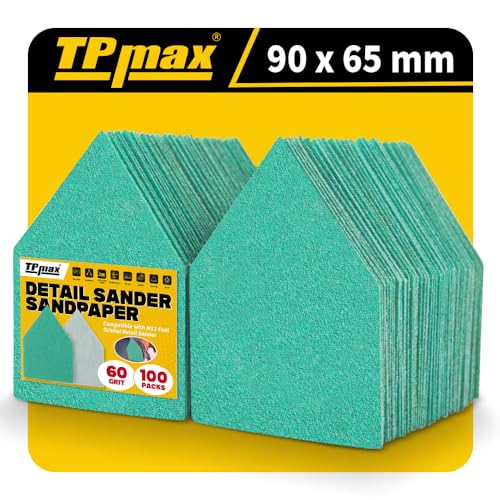 TPmax 100 Pack 90x65mm Detail Sander Sandpaper 60 Grit Compatible with Milwaukee M12 Heavy Duty Hook & Loop Anti Clogging Polyester Film Sheets - size: 60 Grit