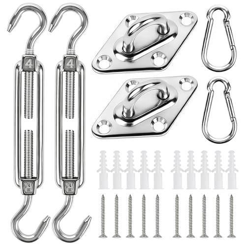YOFIT 26 Pcs Shade Sail Hardware Kit 4 Inch Stainless Steel Turnbuckles for Sun Shade Sail Outdoor Patio Canopy Installation Accessories for Triangle Rectangle Shade - size: 4 inch 26 pcs