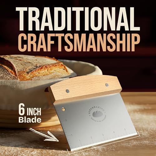 Superbaking Multipurpose Bench Scraper, 6" Grill & Dough Scraper with Ruler - size: Wooden Grip