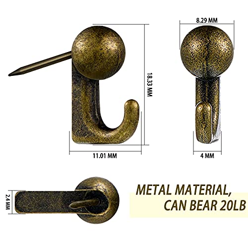 Jetec 30 Pieces Metal Push Pin Hangers Pin Wall Hooks Picture Hanging Picture Nails Frame Oil Painting Hooks on Wooden or Fabric Wall for Home or Office(Bronze) - color: Bronze