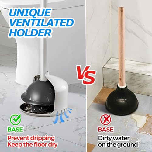 FORASTO Toilet Plunger with Holder - Heavy Duty Bathroom Cleaning Tools - color: Cream Gray, size: 1Pack