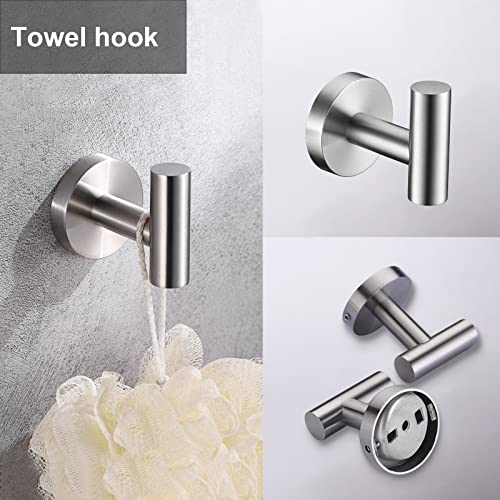 10 Pieces Brushed Nickel Bathroom Hardware Set Include 16inch Towel Bar,4pcsTowel Hooks,Toilet Paper Holder,Hand Towel Ring Round SUS304 Stainless Steel Bathroom Accessories Set - color: Brushed Nickel, size: 10 piece 16"