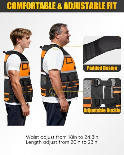 Electrician Tool Vest for Men, Carpenter Safety Work Vest - color: Orange