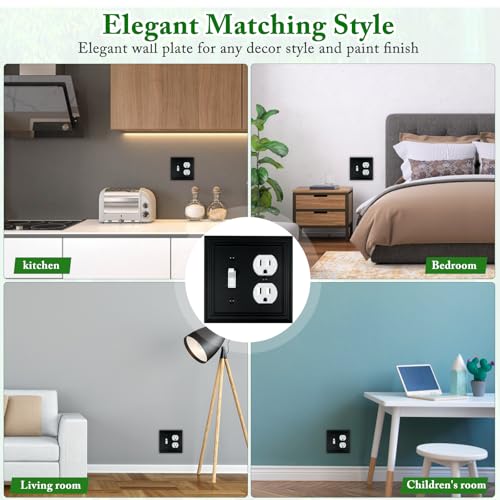 Matte Black Decorative Outlet Covers Wall Plates, Bamboo Fiber Light Switch Covers, Natural Material Electric Receptacle Switch Plate Outlet Cover of various styles (2 Gang Toggle/Duplex 2 Pack) - size: 2 Gang Toggle/Duplex 2 Pack