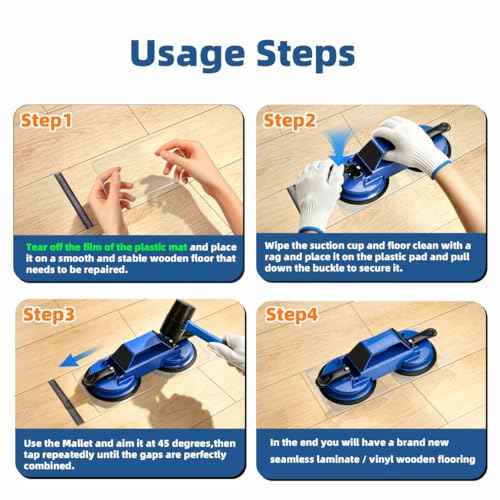 Floor Gap Fixer 45°Vinyl Flooring Repair Tool with Suction Cup and Mallets - color: Blue