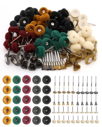 100Pcs Polishing Kit for Dremel, Buffing Polishing Wheel Wire Brush Set, Shank 1/8 Inch Shank Polishing Kit for Metal Wood Watch Jewelry Brass - style: 100PCS-Polishing Kit
