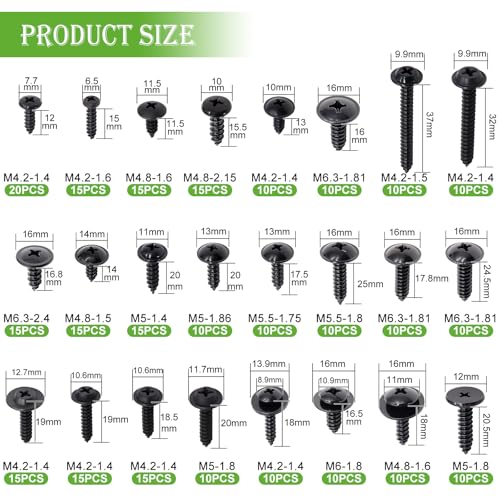 mxuteuk 280PCS Automotive Screws Kit,#8#10#12#14 Phillips Head Automotive Body Self Tapping Screws(24 Size) - color: Black-24Sizes Automotive Screws Kit