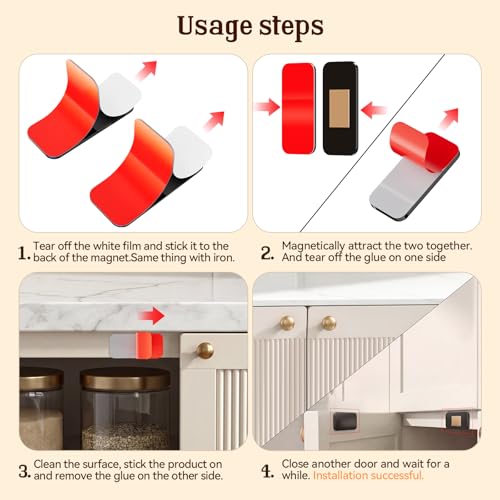 PHIXBEAR No Drill Magnetic Cabinet Door Catch with Adhesive – Stainless Steel, Adhesive Drawer Magnets for Kitchen Cabinets, Bathroom, RV – No Screws Needed 1.6” x 0.8” 4 Pack Black - color: Black
