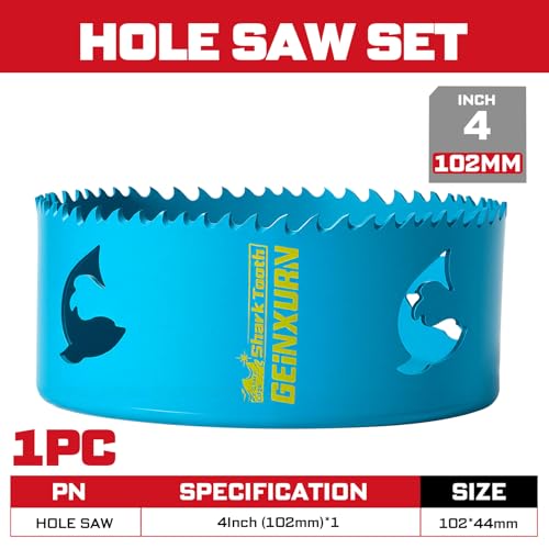 Geinxurn 4 Inch(102mm) Hole Saw, 1PC HSS Bi-Metal Hole Saw Kit with Shark Tooth Hole Cutter for Wood,Drywall, PVC Boards and Thin Metal - color: 1 PCS 4"