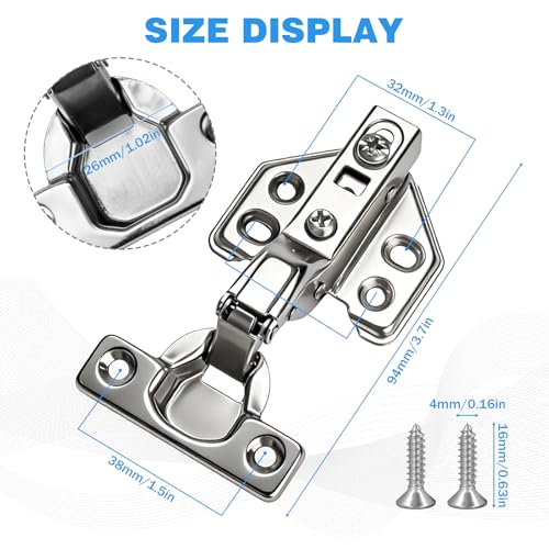 4 Pack Soft Close Cabinet Hinges 26mm, Inset Hinge for Kitchen - size: 26mm