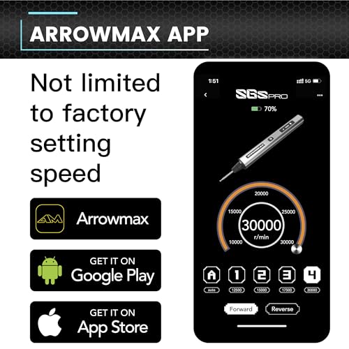 AM ARROWMAX Mini Engraving Pen, Rotary Tool with 42 Bits, Aluminum Case, Smart Motion Control, OLED, APP, Magnetic Charger, Tool Bag, Engraving Pen for Jewelry, Wood, Glass, Carving (SGS PRO Plus) - color: Grey, size: SGS PRO PLUS