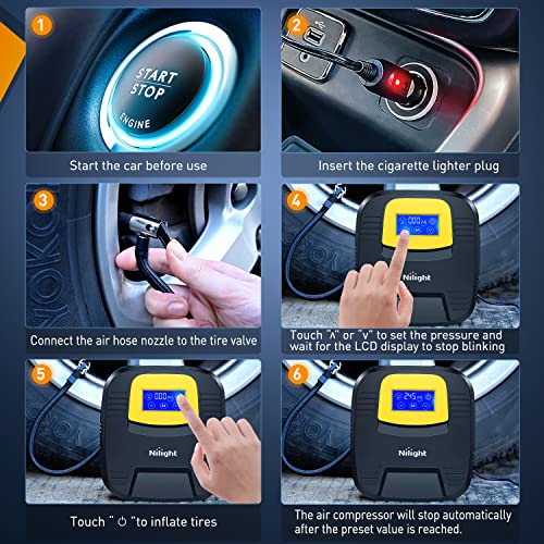Nilight Digital Tire Inflator Air Compressor Portable Pump w/Pressure Gauge - color: Touch Screen Air Pump