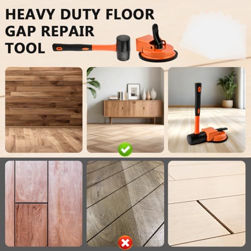 Floor Gap Repair Kit – Rubber Mallet + 7 Sticky Pads, Enhanced Suction Cup for Vinyl/Laminate