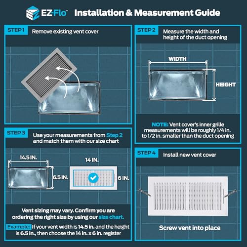 EZ-FLO 14 x 6 Inch (Duct Opening) Air Vent Cover for Wall or Ceiling, Two-Way Ventilation Register, Solid Steel HVAC Register Cover, White, 61613 - size: 14 in. x 6 in.