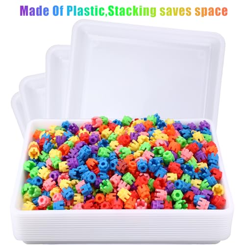 Maitys 15 Pack Plastic Art Trays 12 x 16 Inch Sensory Trays, White - color: White