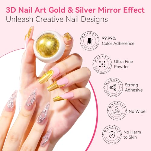 Makartt 15g 3D Nail Gel & Chrome Nail Powder Kit for Sculting and Drawing - color: A05-clear & chrome