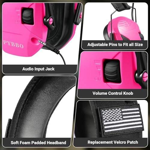Electronic Shooting Ear Protection w/Gel Pads, 23dB NRR Active Noise Reduction & 3X Amplification Headset for Shooters - color: Pink
