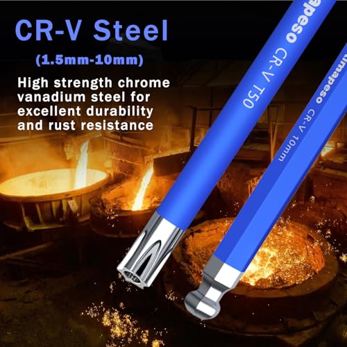 18 PCS Allen Key Set Torx and Metric Allen Wrenches Set Long Arm Ball End with T-Handle L-Hex Key Set Metric Hex Key Set 1.5 to 10mm Torx Star Key Set T10 to T50 - size: 18PCS Torx Metric