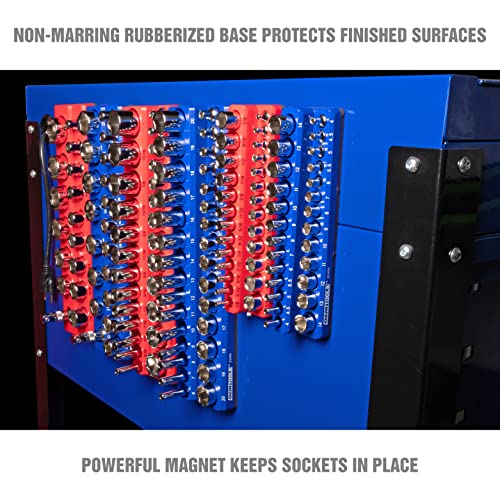 OEMTOOLS 6-Pc Metric & SAE Magnetic Socket Tray Set Holds 143 Sockets | Magnetic Socket Organizer Tray, Non-Marring Rubberized Base, Clearly Marked Sizes, 1/4, 3/8, 1/2 Inch Sockets - style: Red and Blue