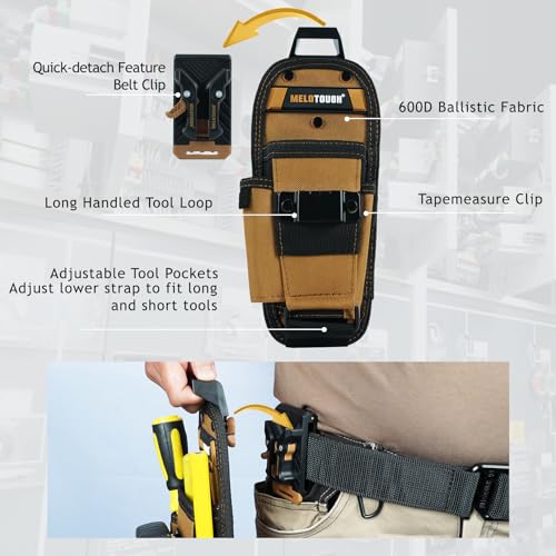 MELOTOUGH Small Tool Pouch with Quick Release Belt Clip,Clip On Tool Belt Pouch with Electrician Tapemeasure Clip, Mini Work Organizer Tool Holster and Knife Tool Holder Pouch - color: Khaki Small Tool Pouch