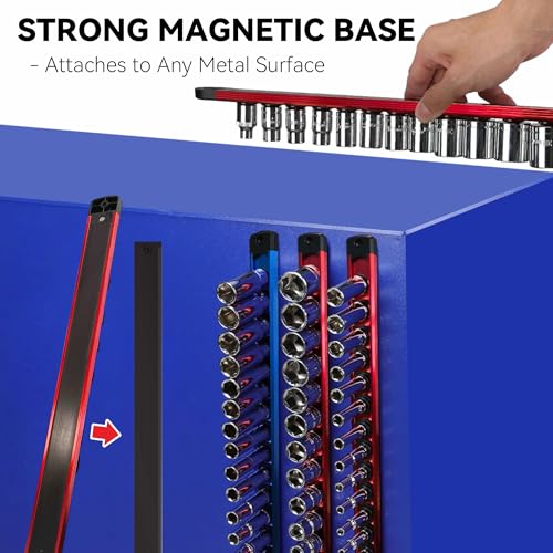 Magnetic Socket Holder Organizer 1/4" 3/8" 1/2" Socket Rail with 120 Clips