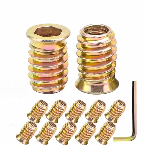 40Pcs 1/4"-20 x 25mm Furniture Screw in Nut Threaded Wood Inserts Bolt Fastener Connector Hex Socket Drive for Wood Furniture Assortment (with Hex Spanner) - size: 1/4"-20 x25mm
