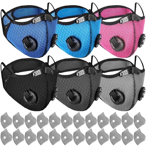 Threlaco 6 Pcs Dust Mask Reusable Respirator Mask - color: Black, Dark Blue, Sky Blue, Dark Gray, Rose Red,white
