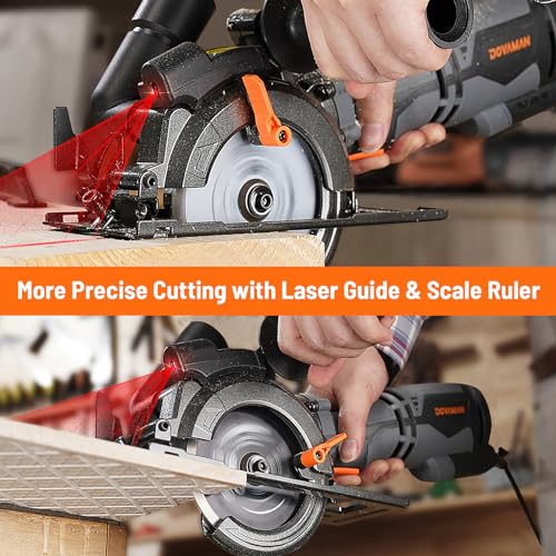DOVAMAN Circular Saw w/Bag, 5.8A 4-1/2" mini Saw w/Laser & Auxiliary Handle - color: B-grey