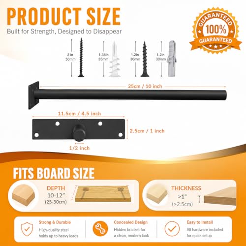 Floating Shelf Brackets, 10 inch Hidden Shelf Brackets Heavy Duty Blind Shelf Support, 200LBS Load Capacity, 6 Pack Floating Shelf Hardware for DIY Wood Wall Floating Shelves - size: 10 Inch
