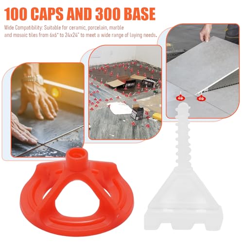 Tile Leveling System Tile Leveling System Tile Anti-Loosening and Spacing System Kit (1/12"-300pcs White Base + 100pcs Red Cap) - size: 1/12"-300pcs White Base + 100pcs Red Cap