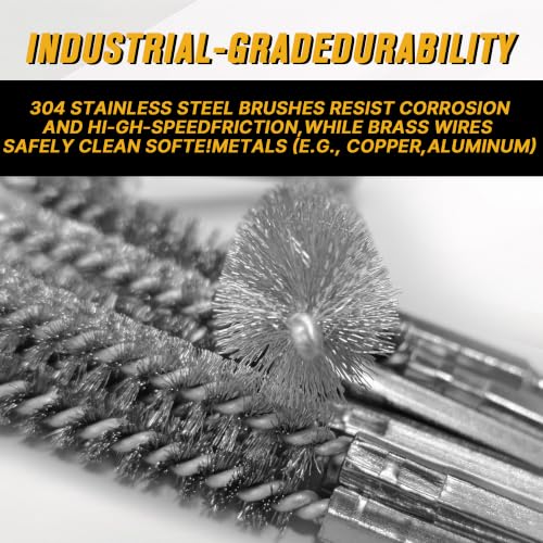 16 Pcs Wire Brush Set for Drills, Stainless Steel and Brass Bore Cleaning Brushes with 1/4" Hex Shank, Compatible with Power Drills, Grinders, and Impact Drivers (8-25mm) - color: Silver